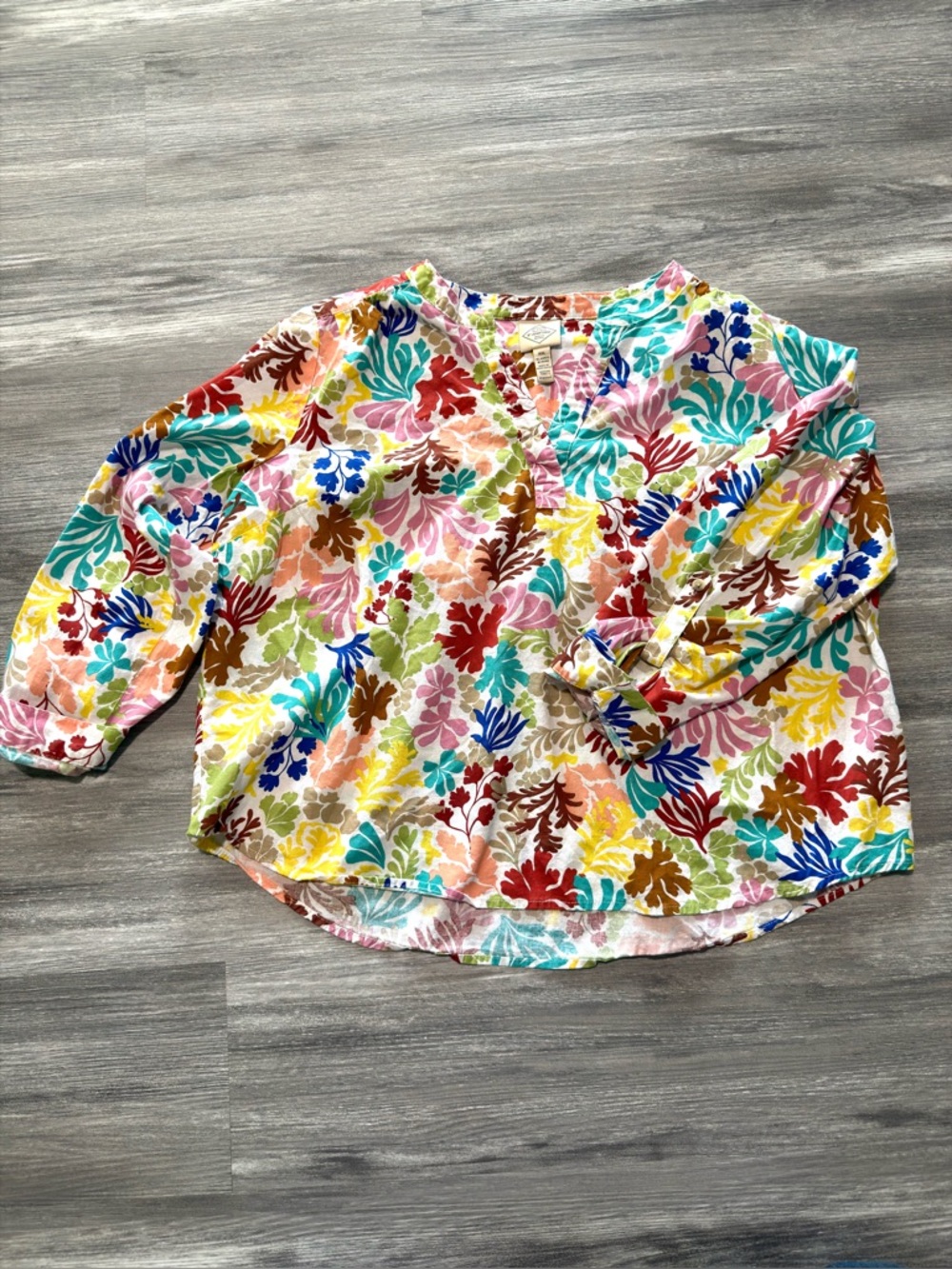 St. John's Bay Multicoloured Floral V-neck Blouse Boho Costal Resort Size PXL